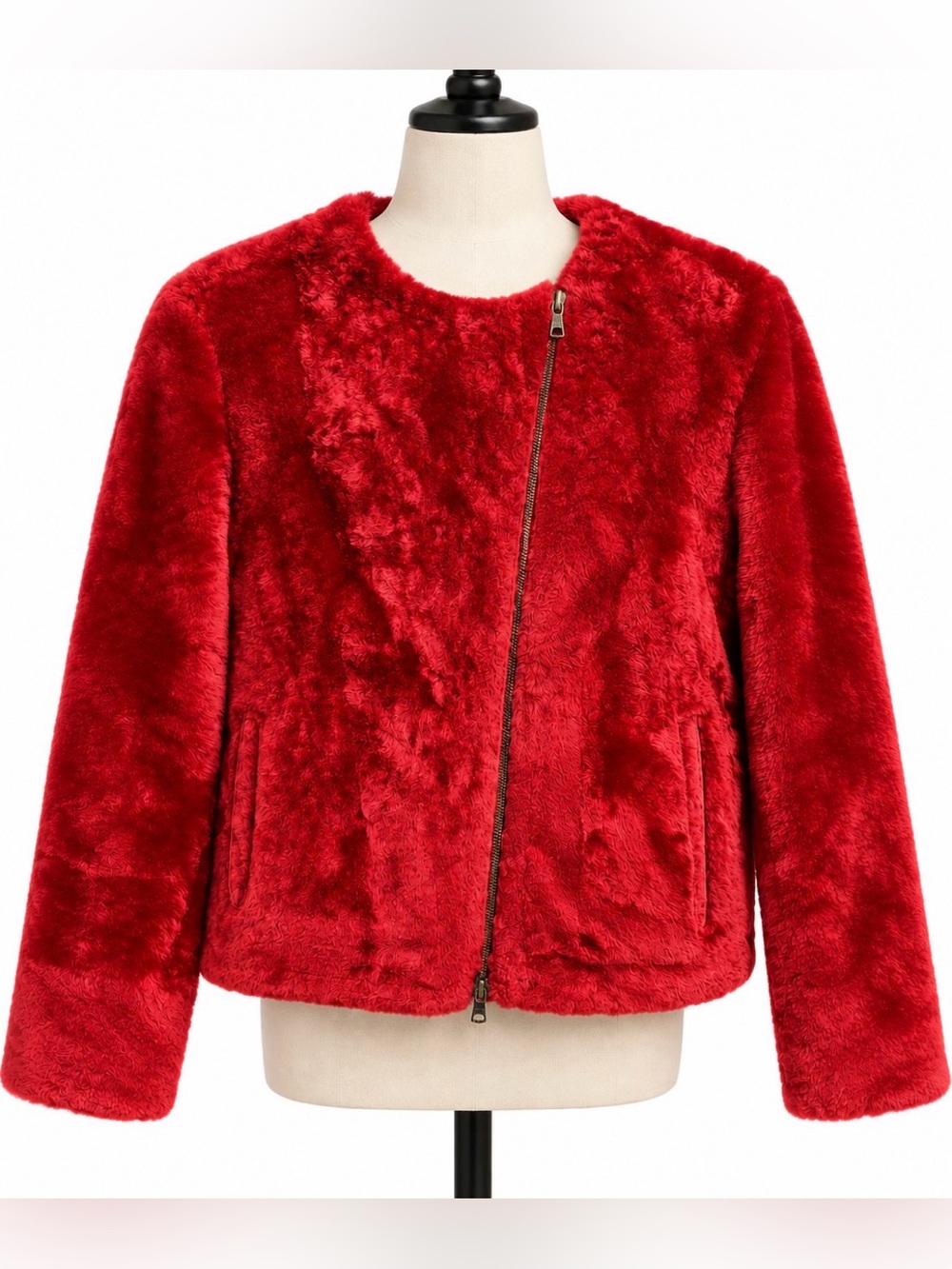 DROMe Red Shearling Lamb Fur Leather Jacket Size S Made in Turkey Luxury